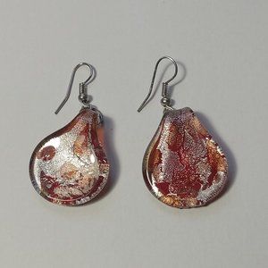 Murano Art Glass Pierced Earrings Red, Gold, Silver